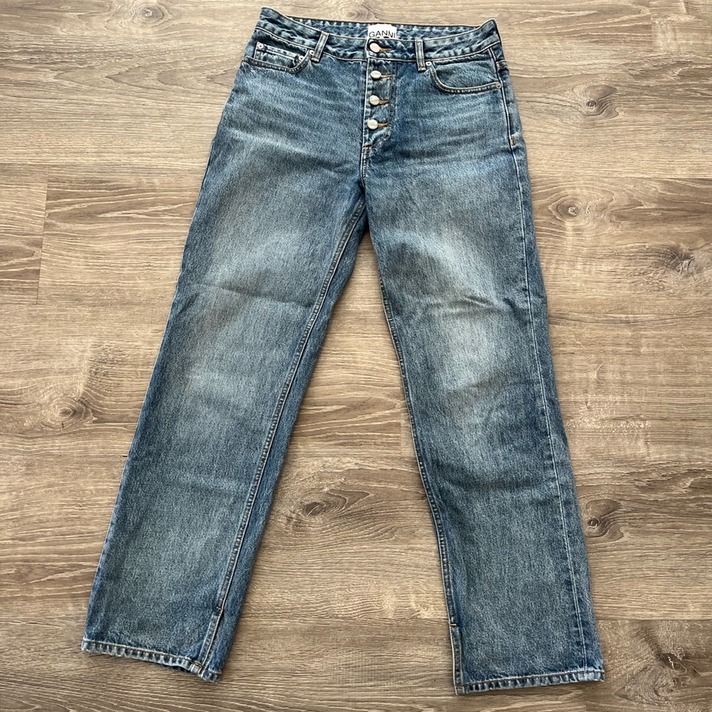 Ganni Washed Blue Straight-Leg Jeans